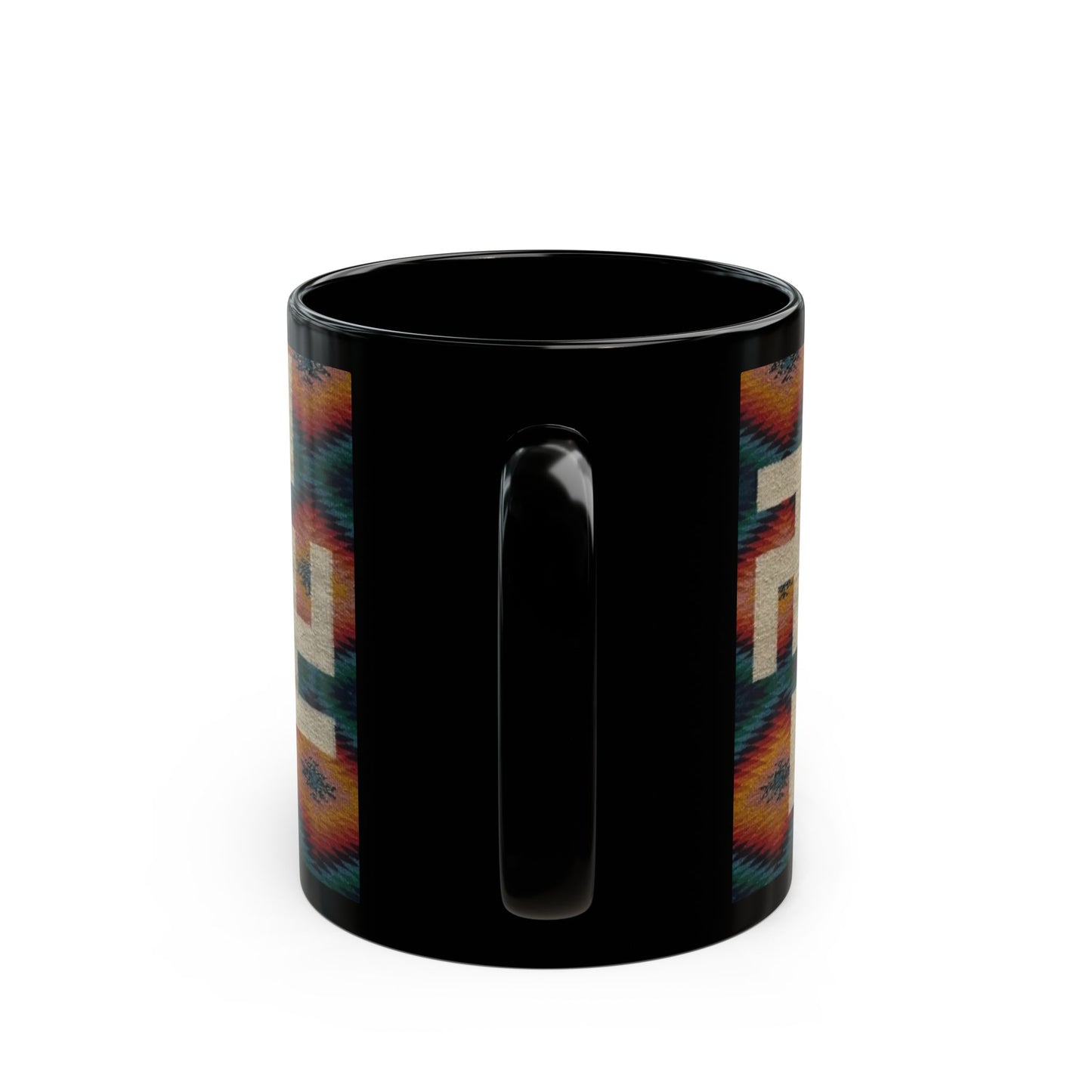 Yei Stylish Black Mug with Tribal Design, Perfect for Coffee Lovers, Gifts for Him/Her, Boho Home Decor, Unique Tea Mug, Customizable Drinkware