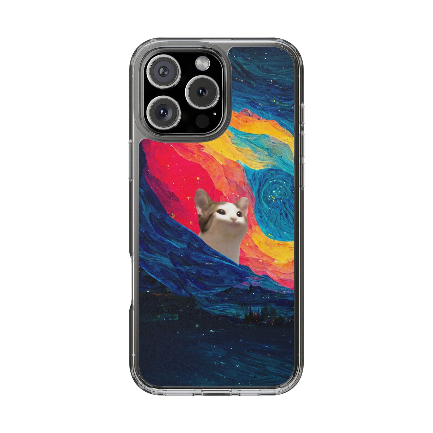 POPCAT Colorful Cat Phone Case, Artistic Clear Cases for Cat Lovers, Unique Gift, Customizable Phone Cover, Fun Pet Accessory, Vibrant Design