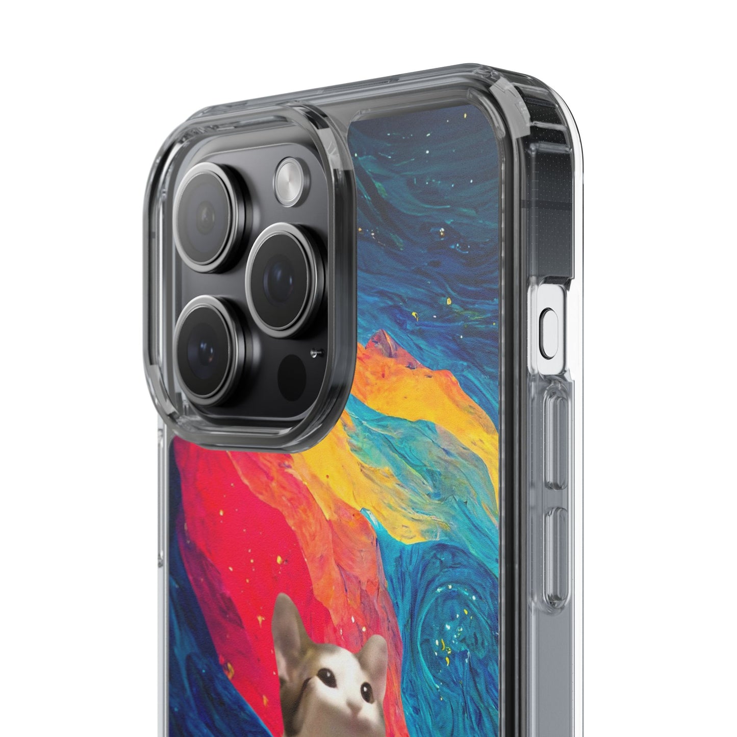 POPCAT Colorful Cat Phone Case, Artistic Clear Cases for Cat Lovers, Unique Gift, Customizable Phone Cover, Fun Pet Accessory, Vibrant Design