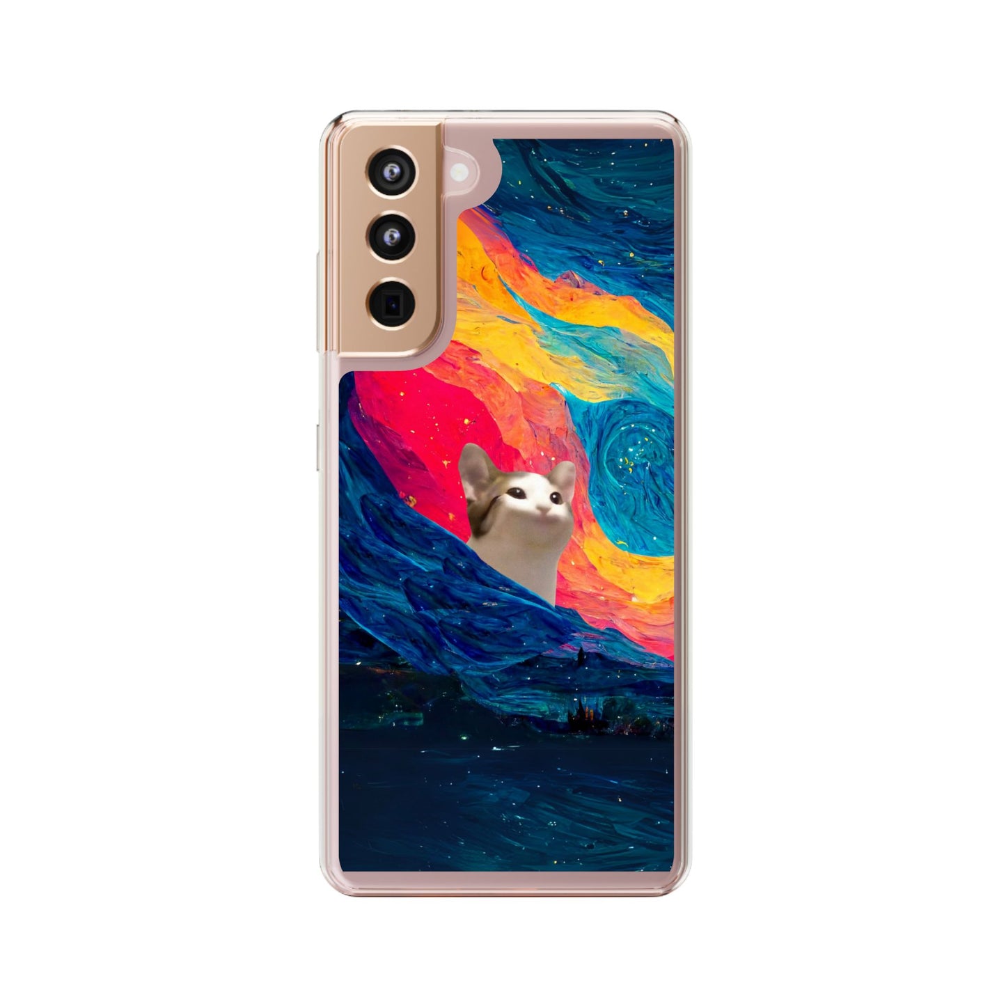 POPCAT Colorful Cat Phone Case, Artistic Clear Cases for Cat Lovers, Unique Gift, Customizable Phone Cover, Fun Pet Accessory, Vibrant Design