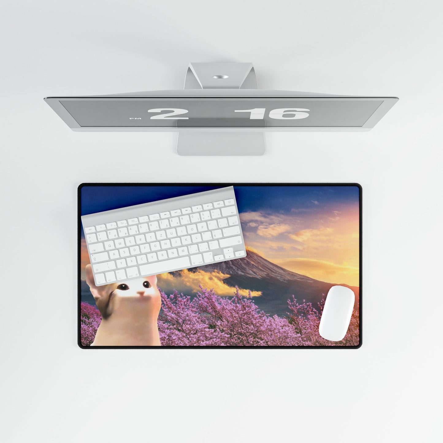 POPCAT Desk Mat with Mountain Scenery, Office Decor, Gaming Mouse Pad, Cute Cat Gifts, Desk Accessories