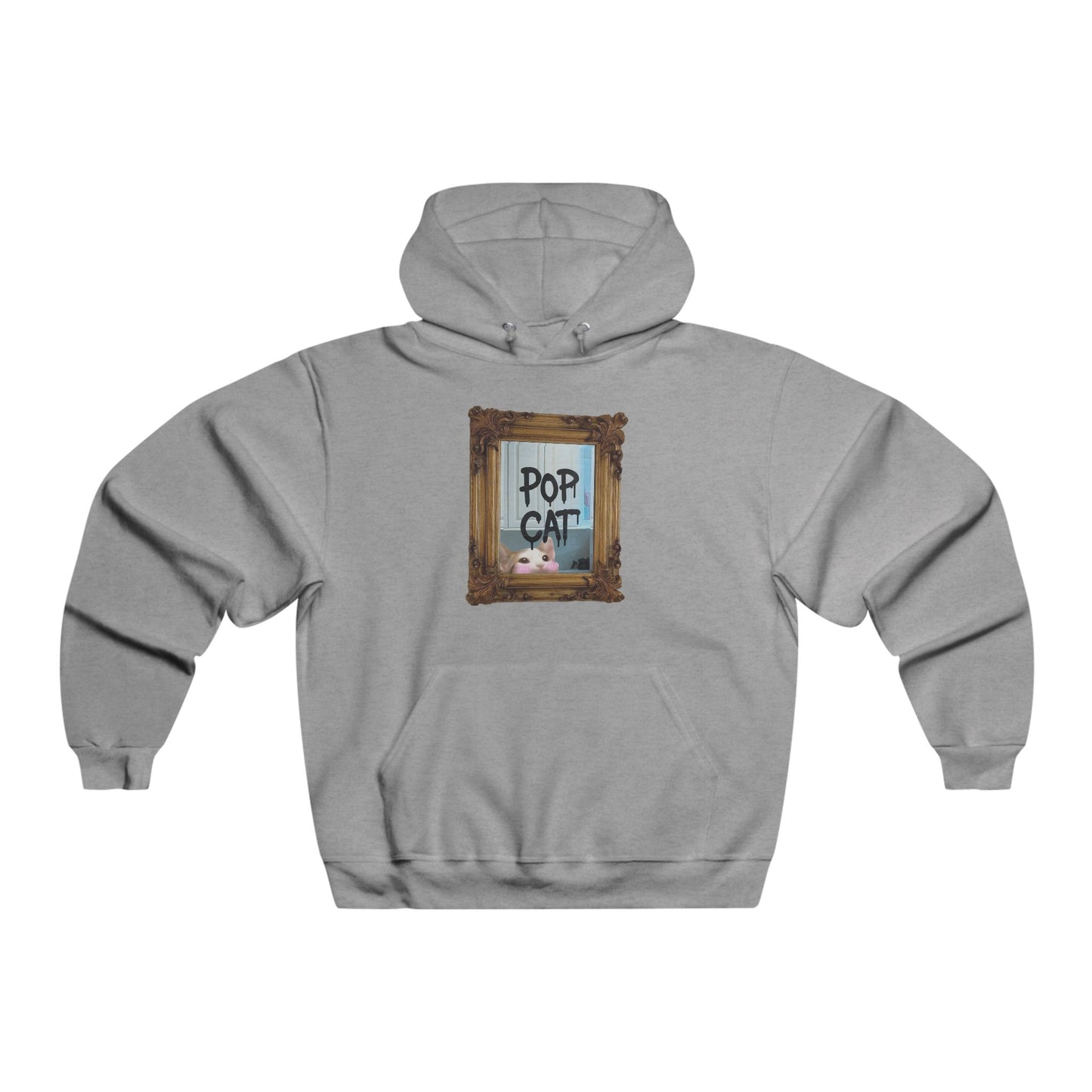 POPCAT Men's Hoodie, Funny Sweatshirt, Gifts for Cat Lovers, Cozy Pullover, Unique Pet Lover Apparel