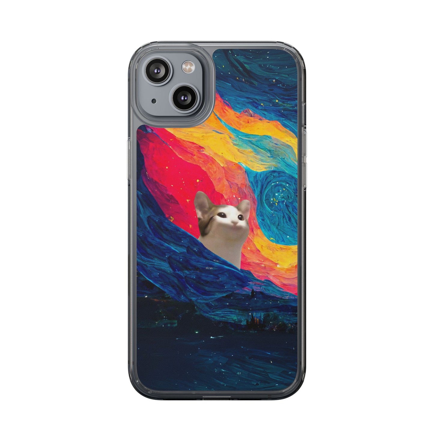 POPCAT Colorful Cat Phone Case, Artistic Clear Cases for Cat Lovers, Unique Gift, Customizable Phone Cover, Fun Pet Accessory, Vibrant Design