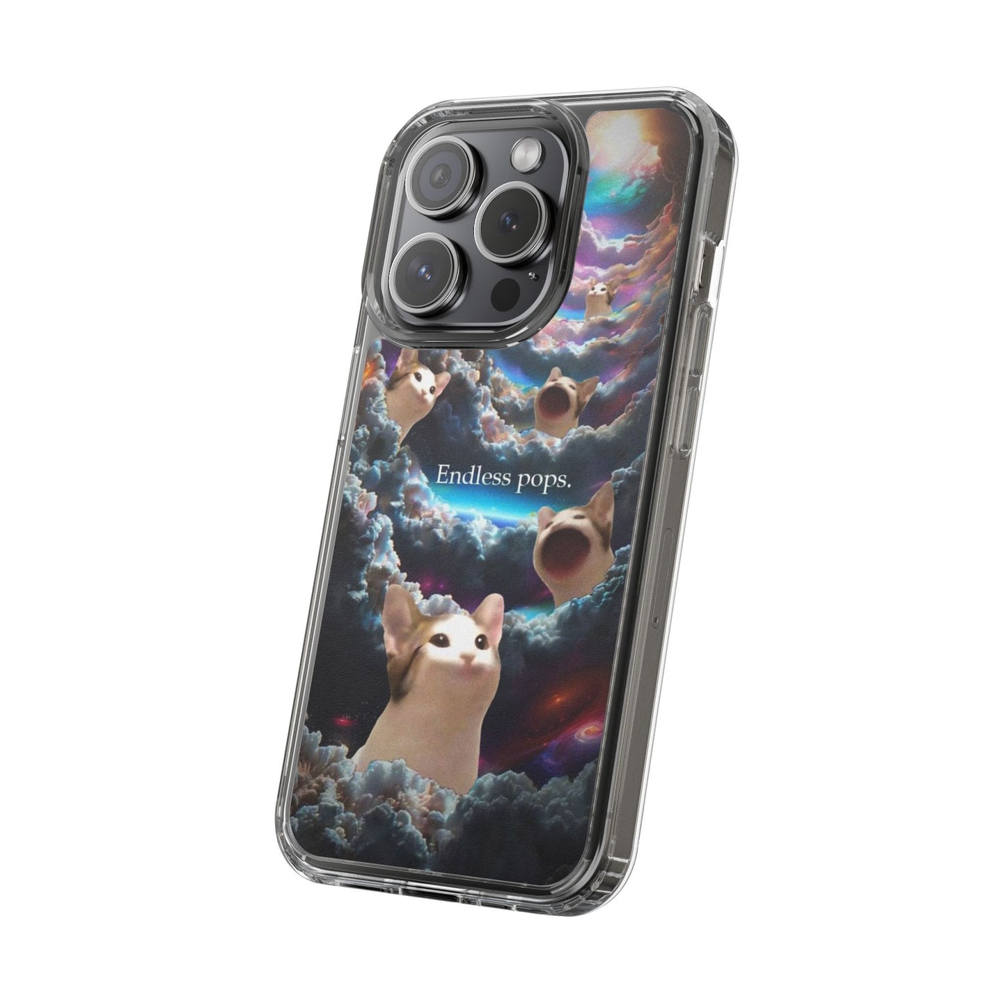 POPCAT Galaxy Cat Clear Phone Case, Cute Animal Phone Cover, Customizable Phone Accessory, Gift for Cat Lovers, Funny Phone Case