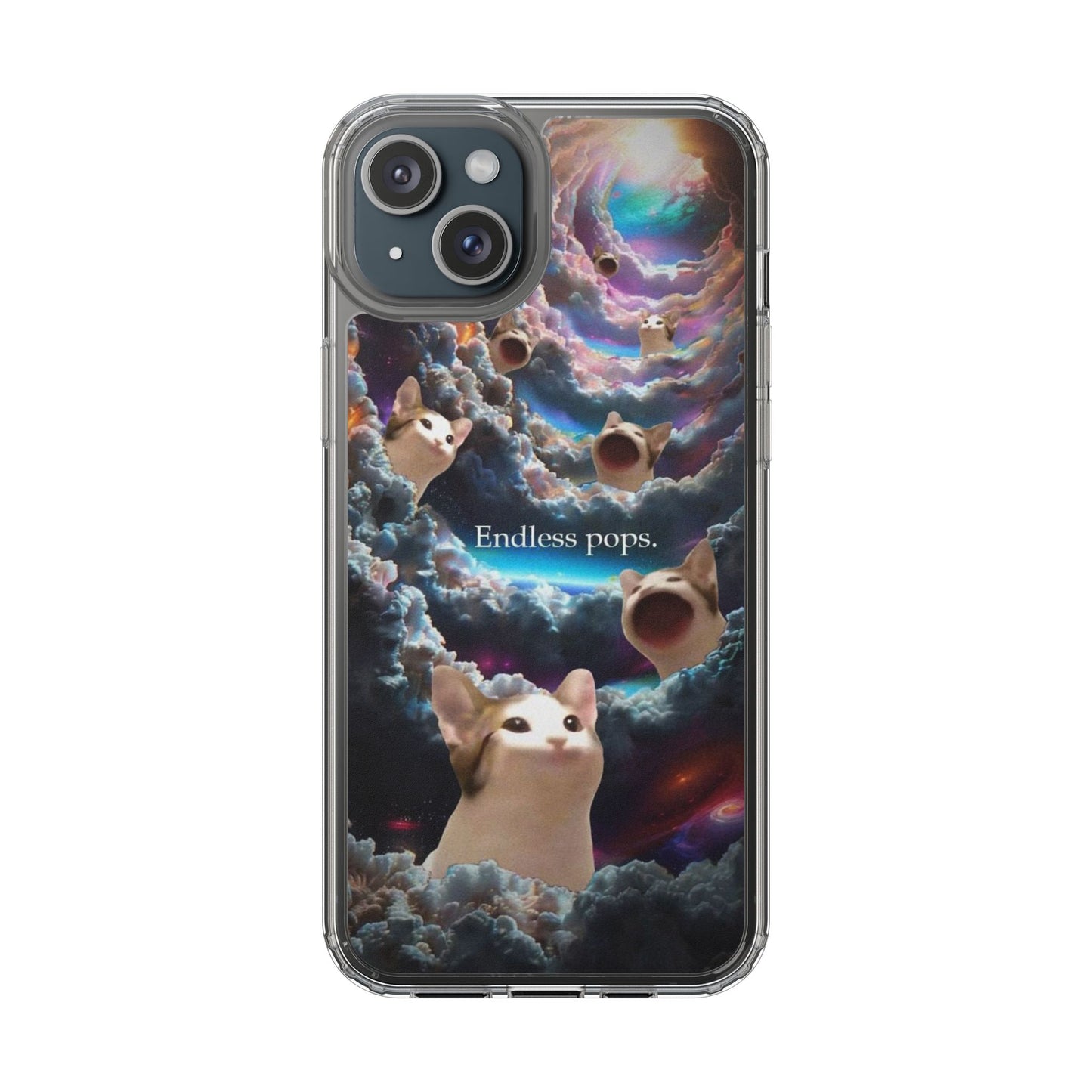 POPCAT Galaxy Cat Clear Phone Case, Cute Animal Phone Cover, Customizable Phone Accessory, Gift for Cat Lovers, Funny Phone Case