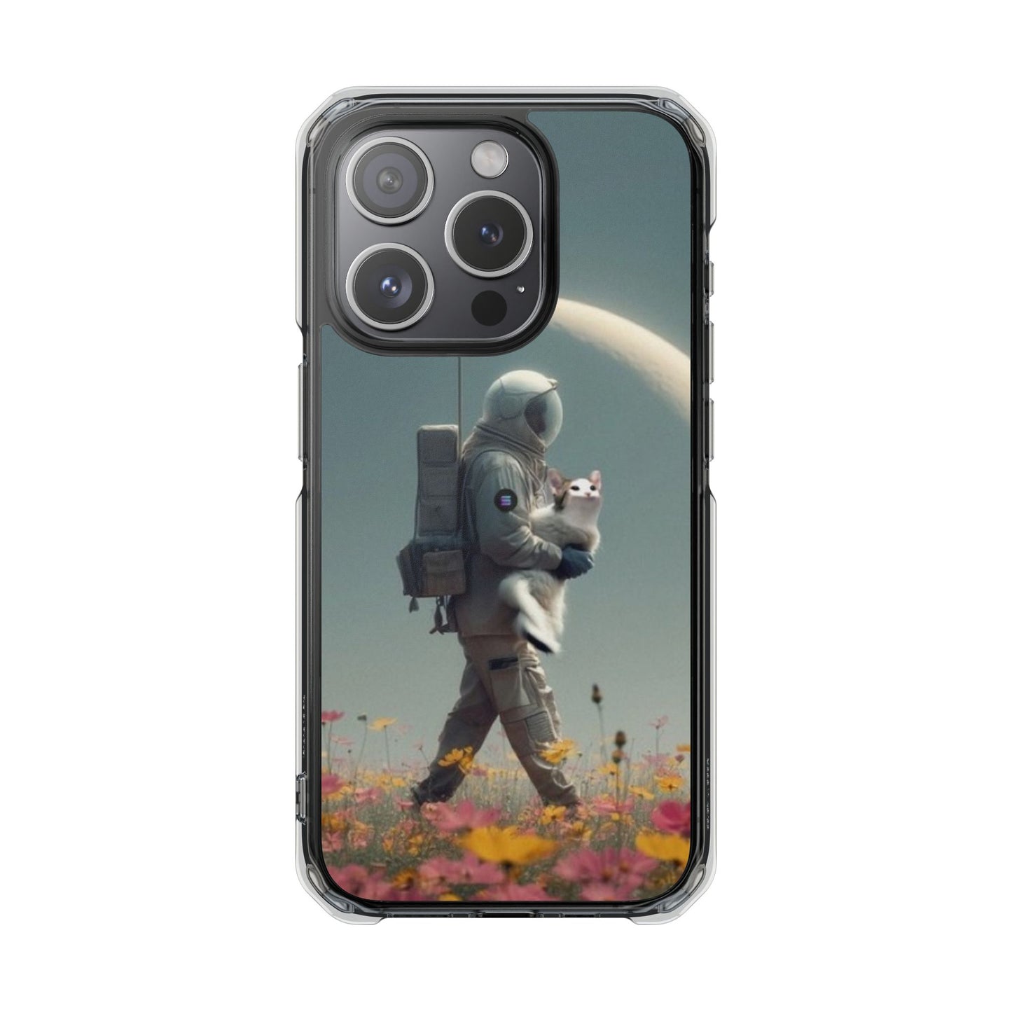 POPCAT Astronaut Phone Case, Clear Impact Case, Unique Galaxy Art Cover, Gift for Space Lovers, Cute Cat and Space Theme, Eco-Friendly