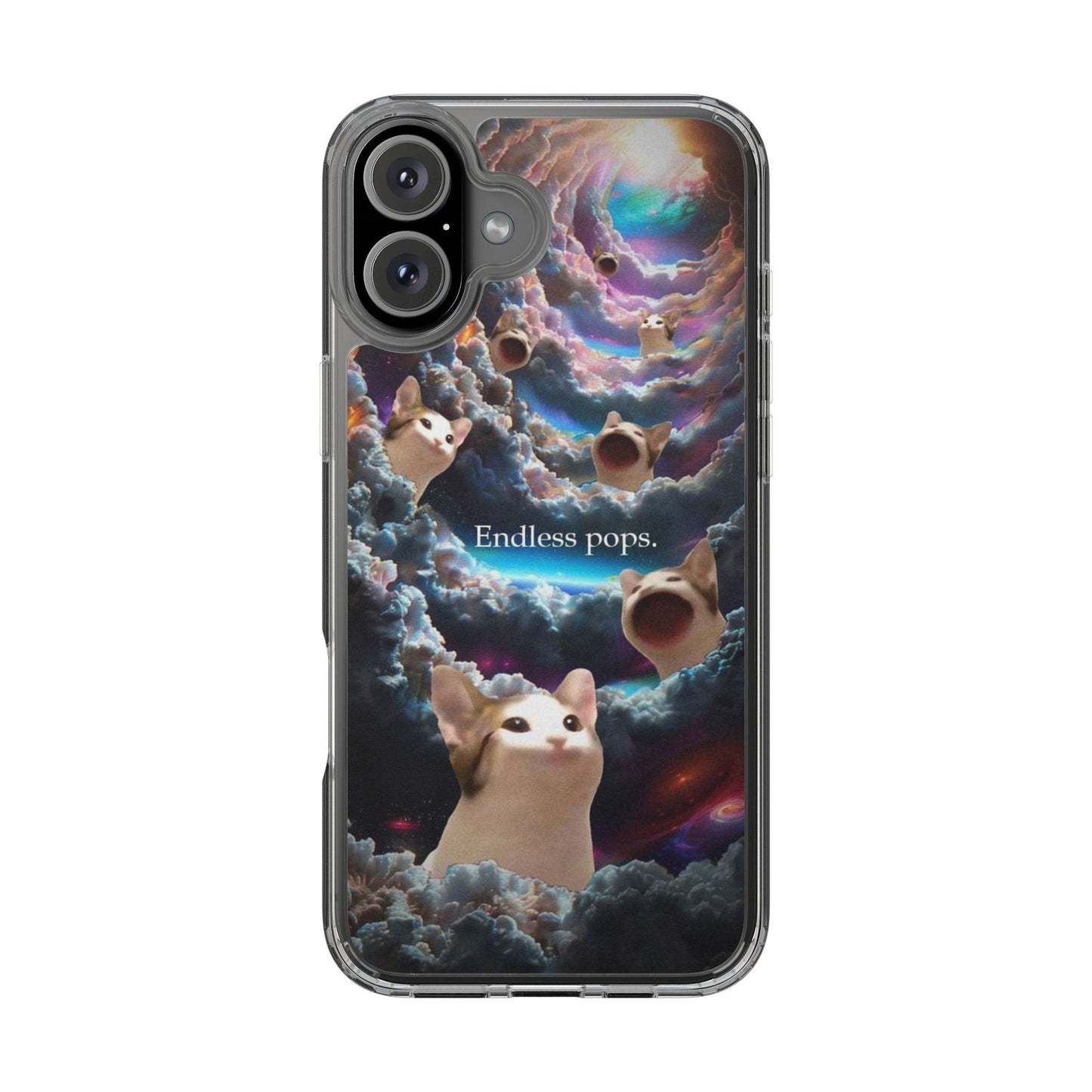 POPCAT Galaxy Cat Clear Phone Case, Cute Animal Phone Cover, Customizable Phone Accessory, Gift for Cat Lovers, Funny Phone Case
