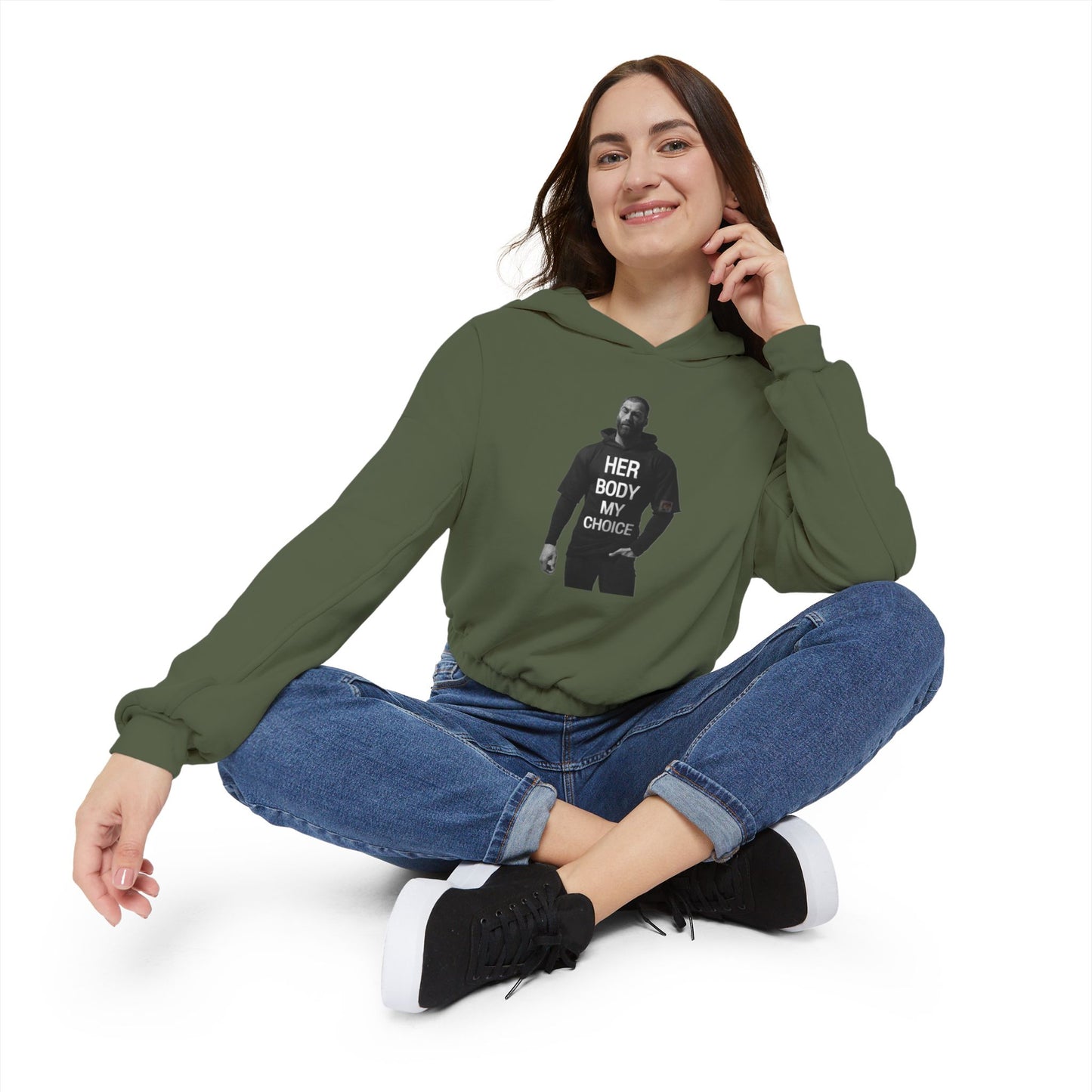 GIGA Empowering Women's Cinched Bottom Hoodie - Her Body My Choice, Feminist Apparel, Activist Fashion, Gift for Her, Casual Wear