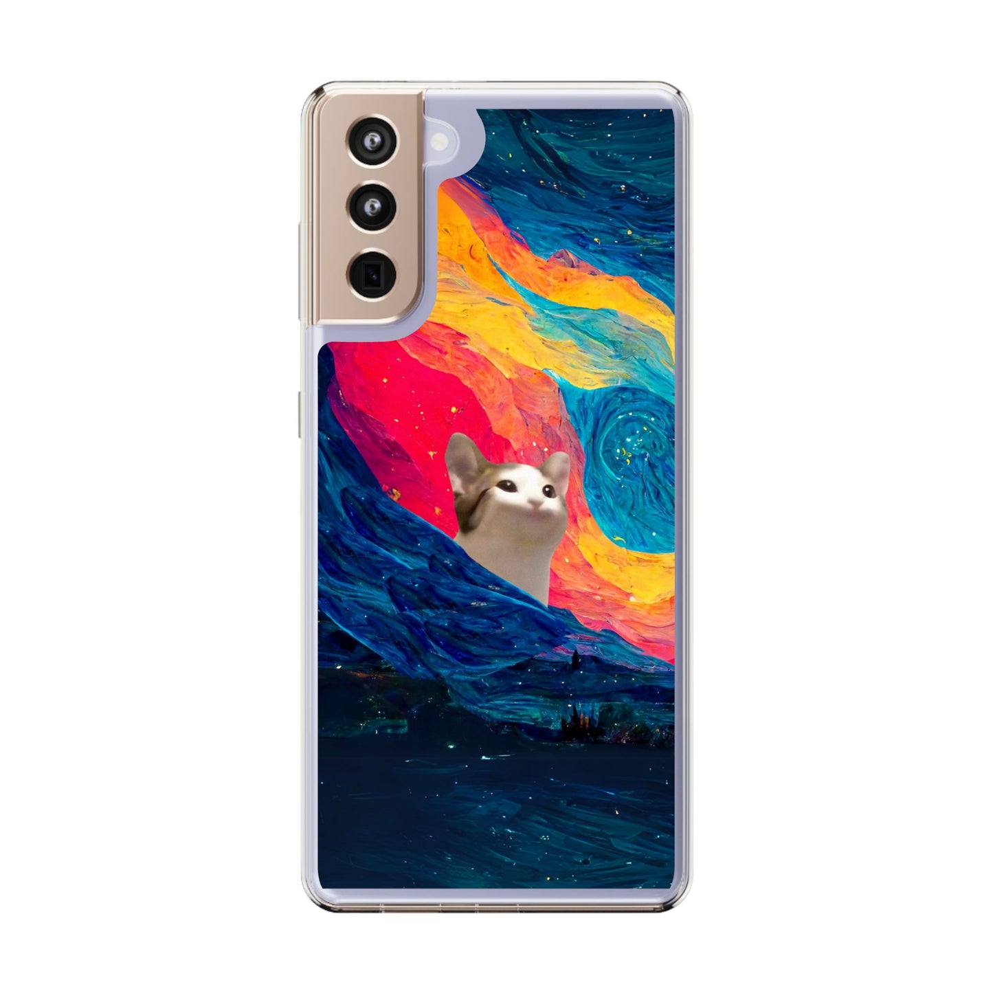 POPCAT Colorful Cat Phone Case, Artistic Clear Cases for Cat Lovers, Unique Gift, Customizable Phone Cover, Fun Pet Accessory, Vibrant Design