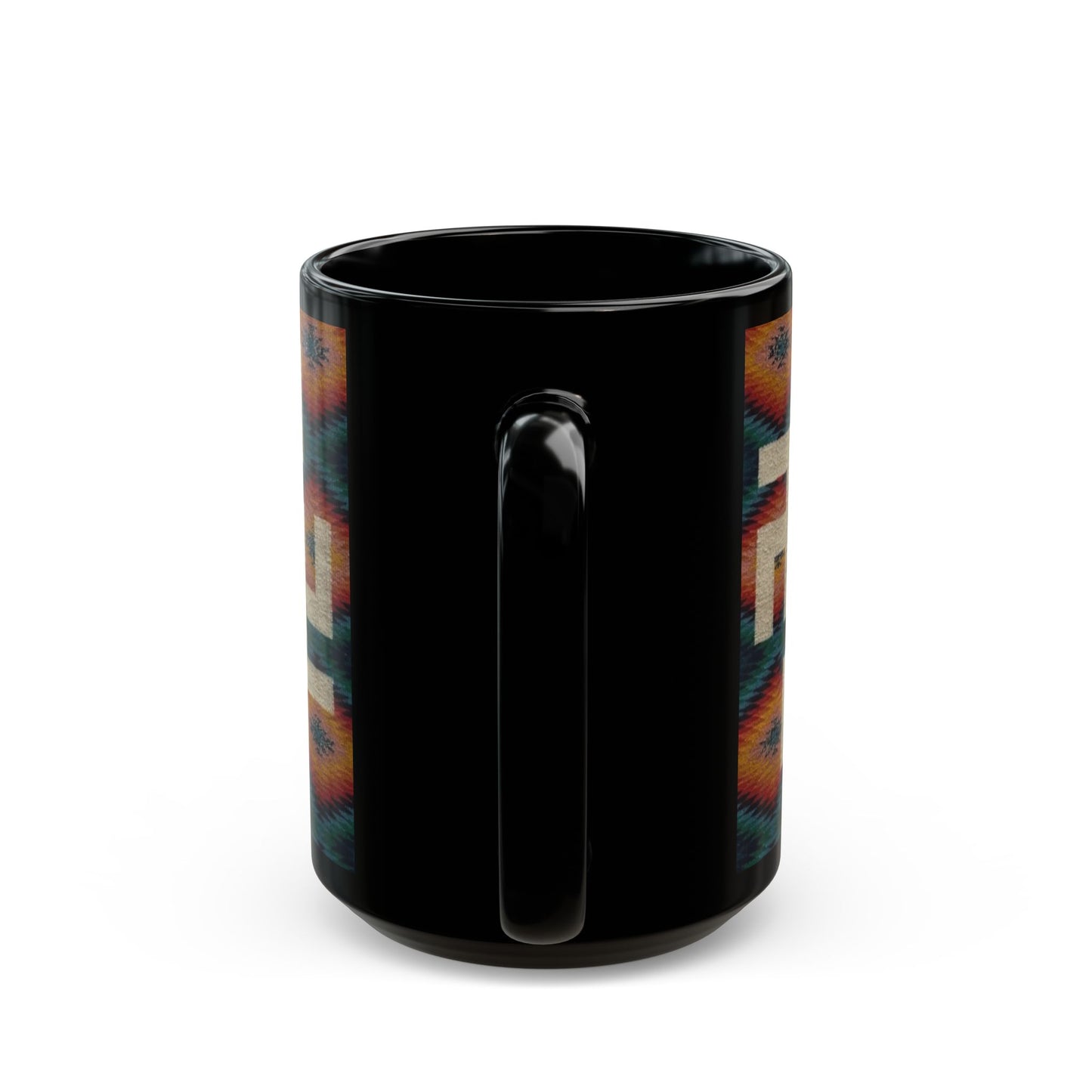 Yei Stylish Black Mug with Tribal Design, Perfect for Coffee Lovers, Gifts for Him/Her, Boho Home Decor, Unique Tea Mug, Customizable Drinkware