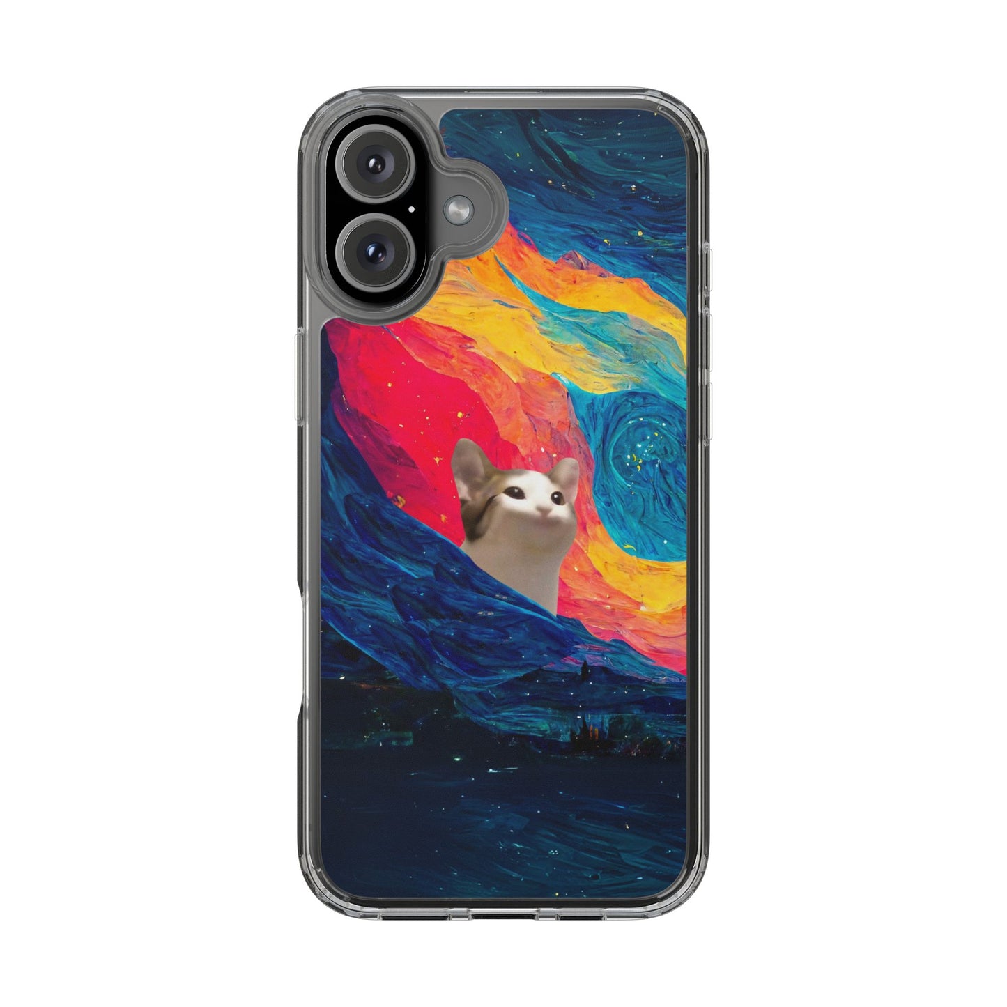 POPCAT Colorful Cat Phone Case, Artistic Clear Cases for Cat Lovers, Unique Gift, Customizable Phone Cover, Fun Pet Accessory, Vibrant Design
