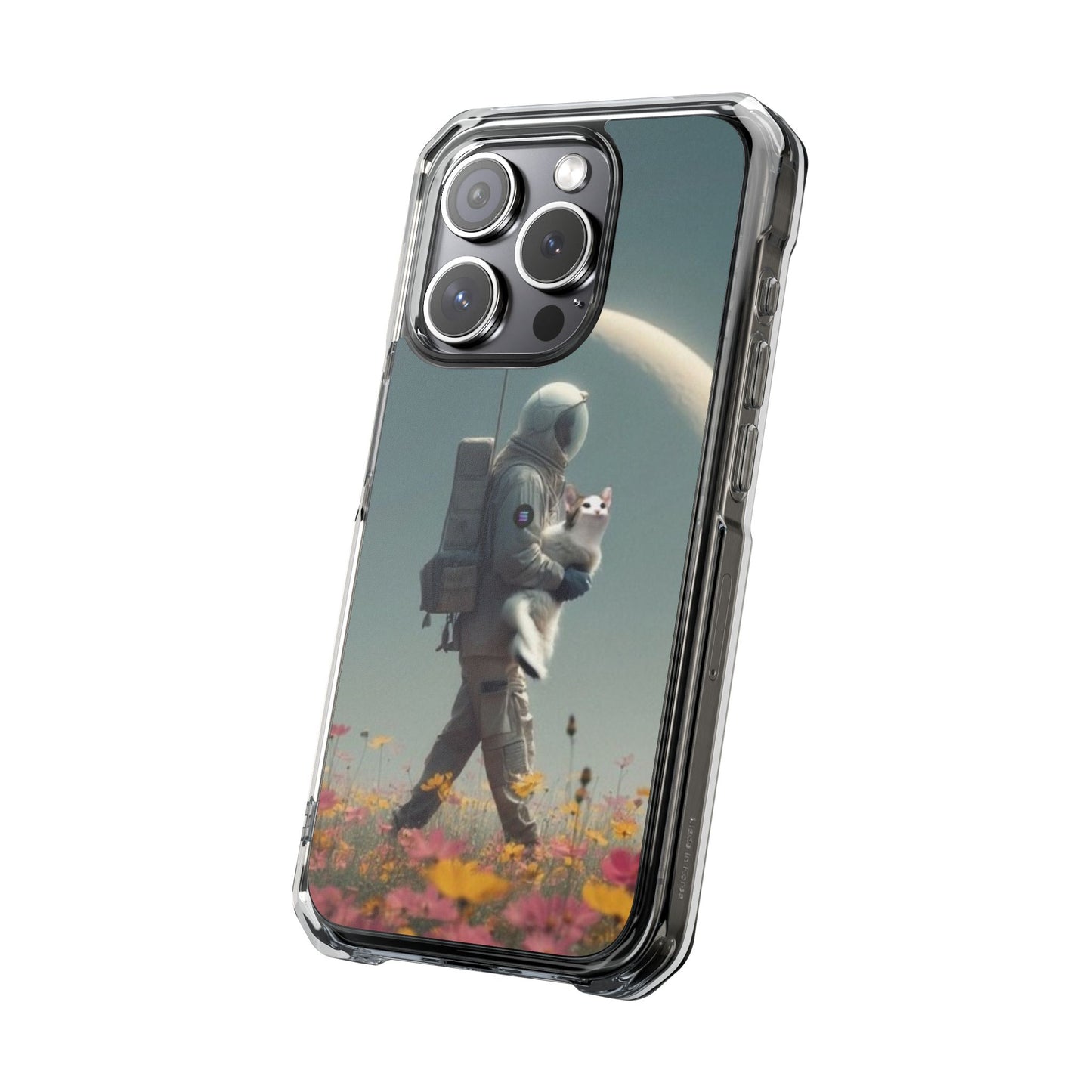 POPCAT Astronaut Phone Case, Clear Impact Case, Unique Galaxy Art Cover, Gift for Space Lovers, Cute Cat and Space Theme, Eco-Friendly