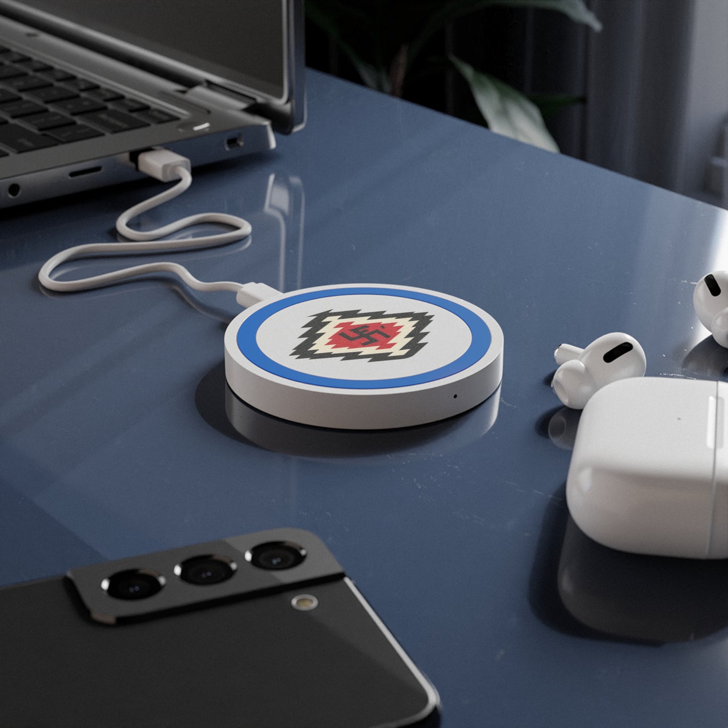 Ye-I Whirling Log Quake Wireless Charging Pad - Unique Tribal Design, Eco-Friendly Tech Accessory, Perfect for Gifts, Home Office, and Holidays