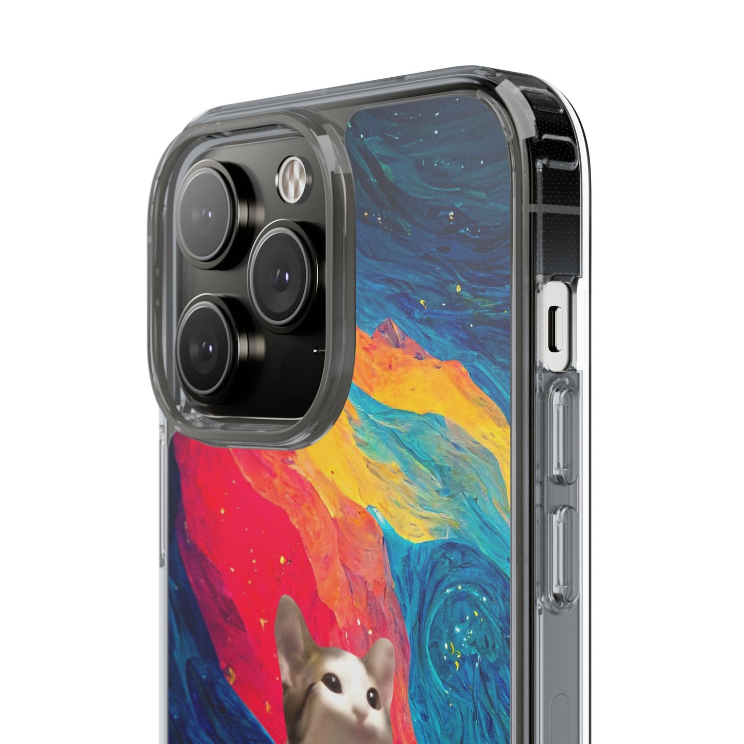 POPCAT Colorful Cat Phone Case, Artistic Clear Cases for Cat Lovers, Unique Gift, Customizable Phone Cover, Fun Pet Accessory, Vibrant Design