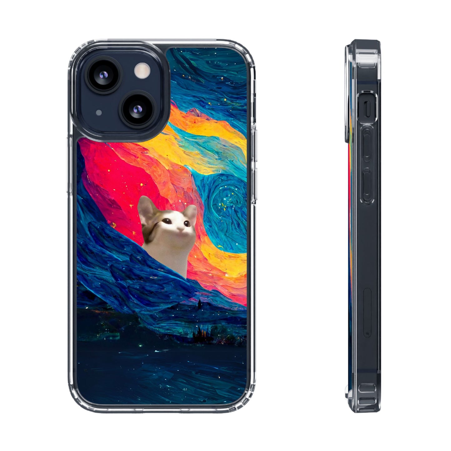 POPCAT Colorful Cat Phone Case, Artistic Clear Cases for Cat Lovers, Unique Gift, Customizable Phone Cover, Fun Pet Accessory, Vibrant Design
