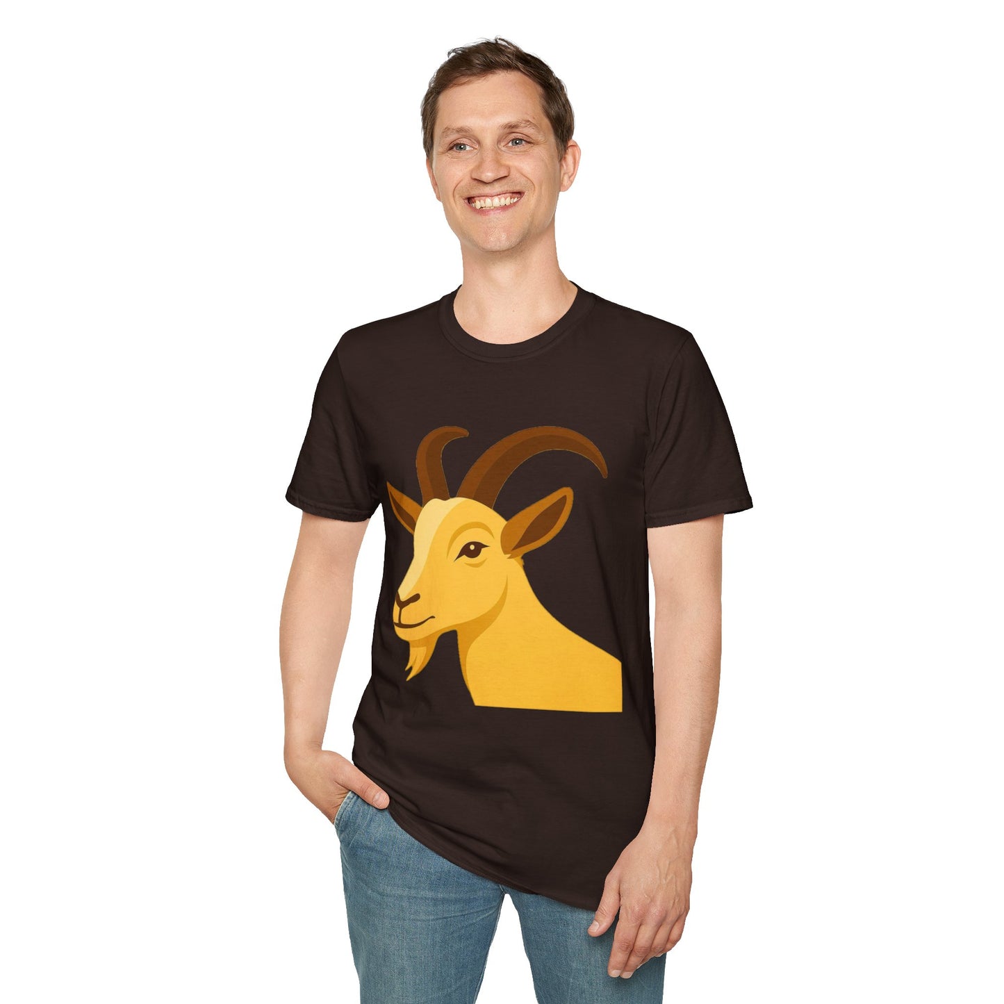 Golden Goat Unisex Softstyle T-Shirt | Cute Goat Tee for Animal Lovers, Birthday Gift, Casual Wear, Farmhouse Decor, Nature Fans