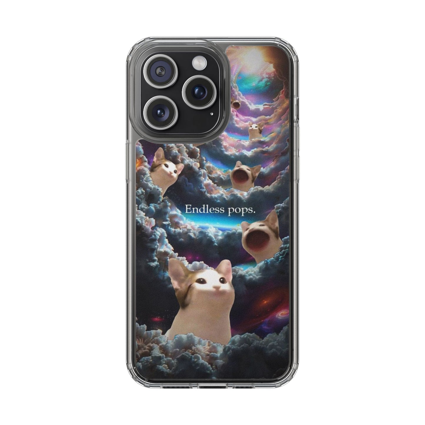 POPCAT Galaxy Cat Clear Phone Case, Cute Animal Phone Cover, Customizable Phone Accessory, Gift for Cat Lovers, Funny Phone Case