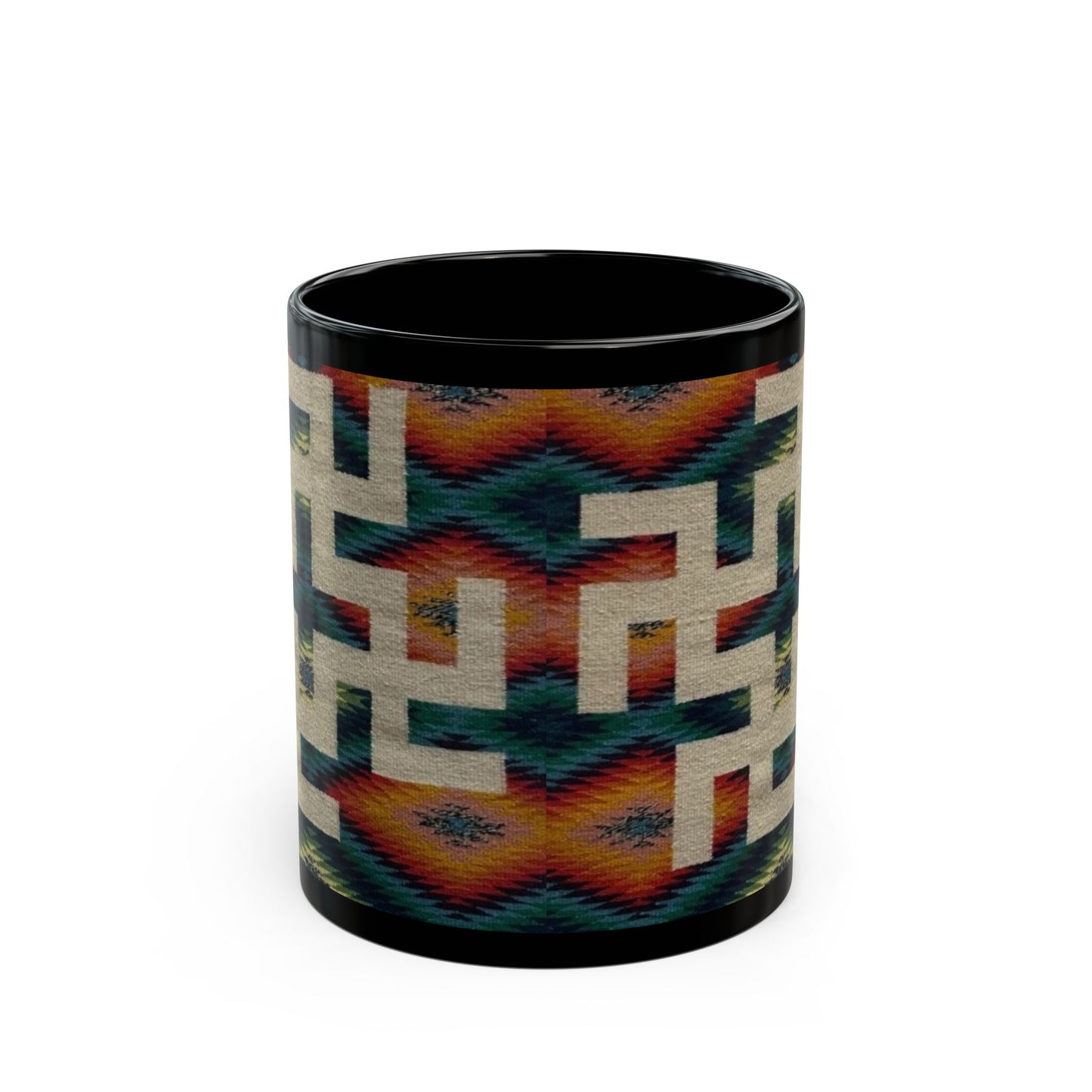 Yei Stylish Black Mug with Tribal Design, Perfect for Coffee Lovers, Gifts for Him/Her, Boho Home Decor, Unique Tea Mug, Customizable Drinkware