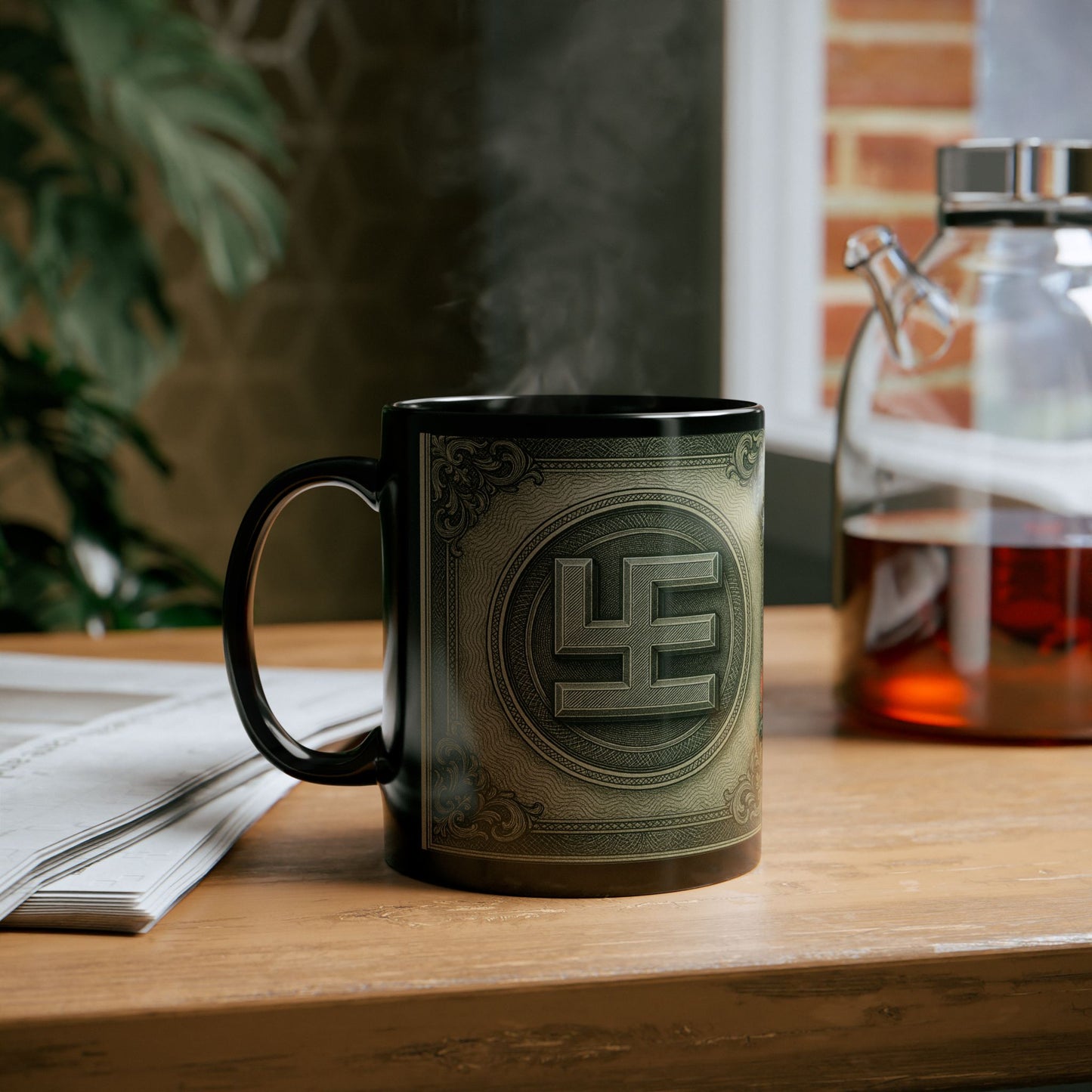 Swasticoin Unique Black Money Design Mug for Coffee Lovers, Funny Gift for Birthdays, Office Decor, Unique Collectible
