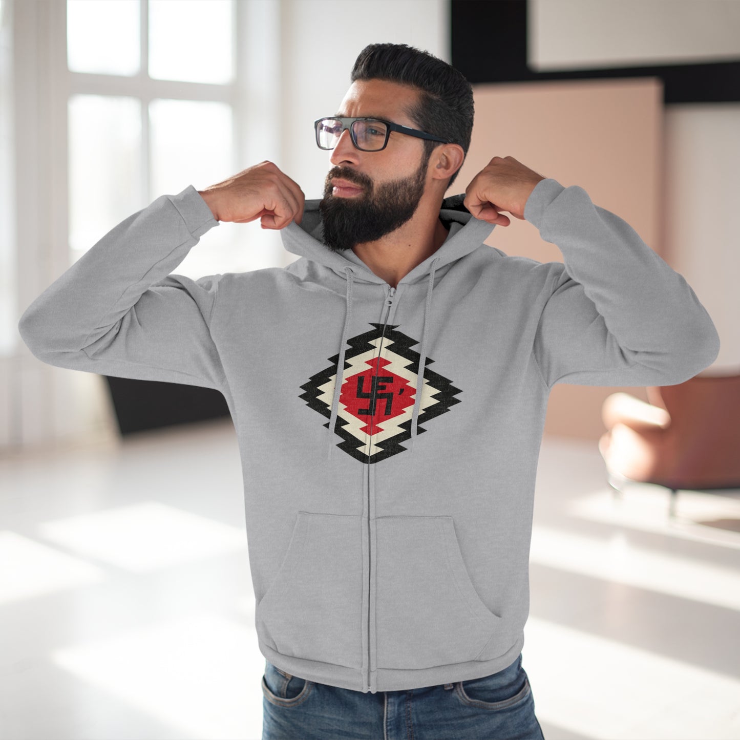 Yei Navajo Inspired Unisex Hooded Zip Sweatshirt, Cozy Layering, Gift for Him/Her, Fall/Winter Fashion, Boho Style, Casual Wear