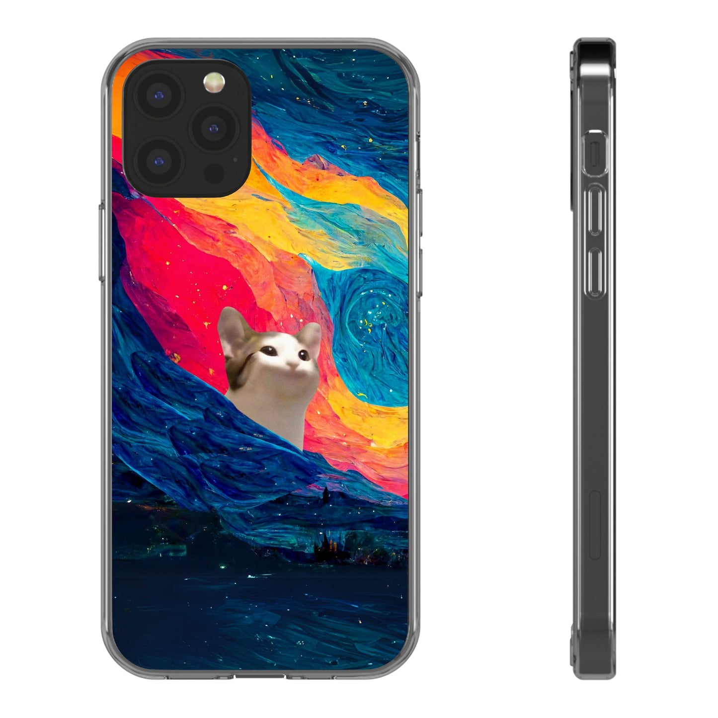 POPCAT Colorful Cat Phone Case, Artistic Clear Cases for Cat Lovers, Unique Gift, Customizable Phone Cover, Fun Pet Accessory, Vibrant Design
