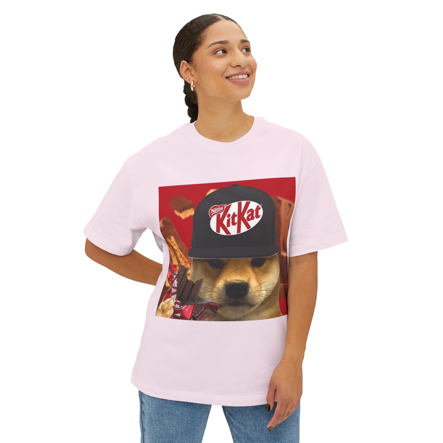 KitKat WIF Unisex Oversized Boxy Tee, Funny Dog Shirt, Food Lover Gift, Pet Lover Casual Tee, Cute Graphic Tee, Humor T-Shirt