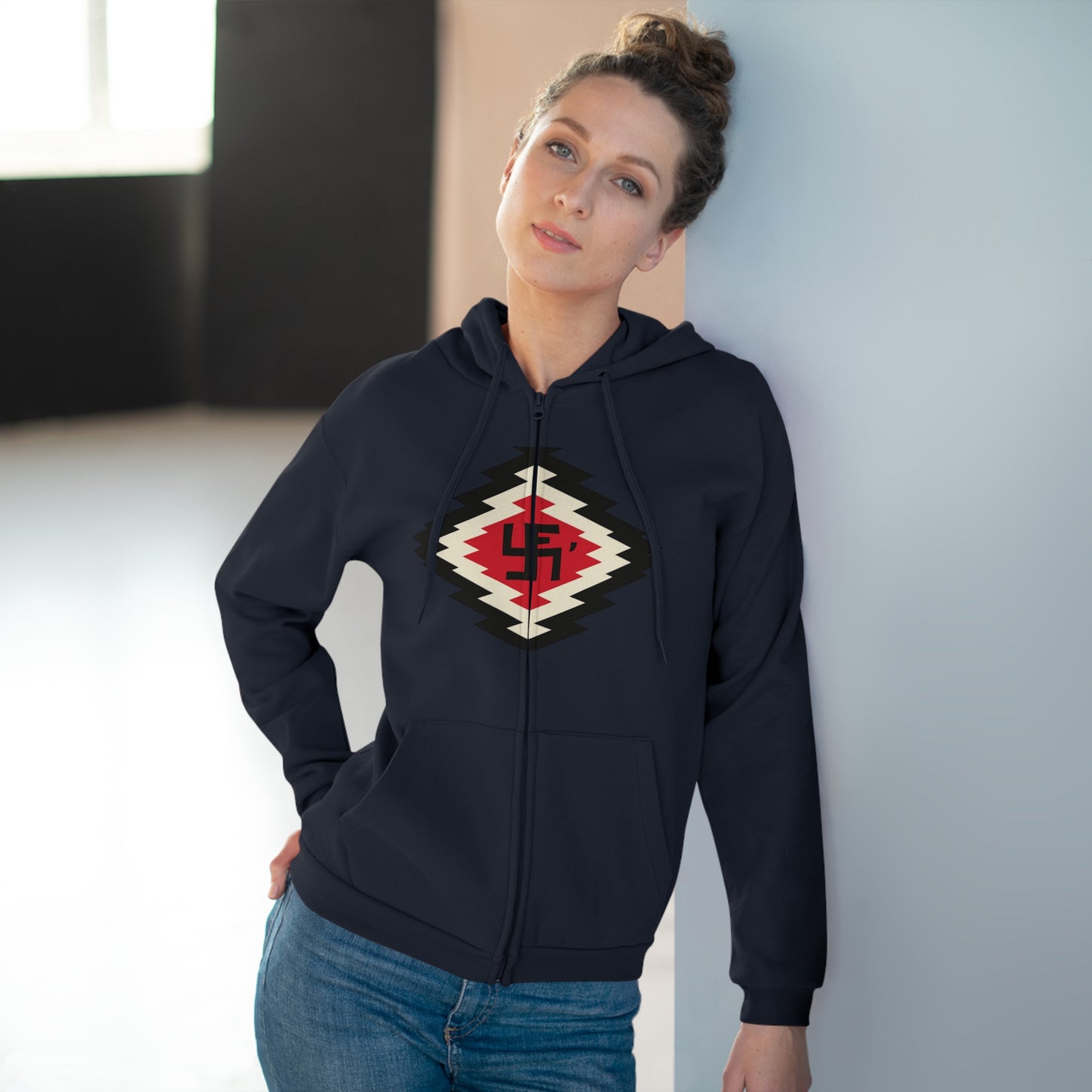 Yei Navajo Inspired Unisex Hooded Zip Sweatshirt, Cozy Layering, Gift for Him/Her, Fall/Winter Fashion, Boho Style, Casual Wear