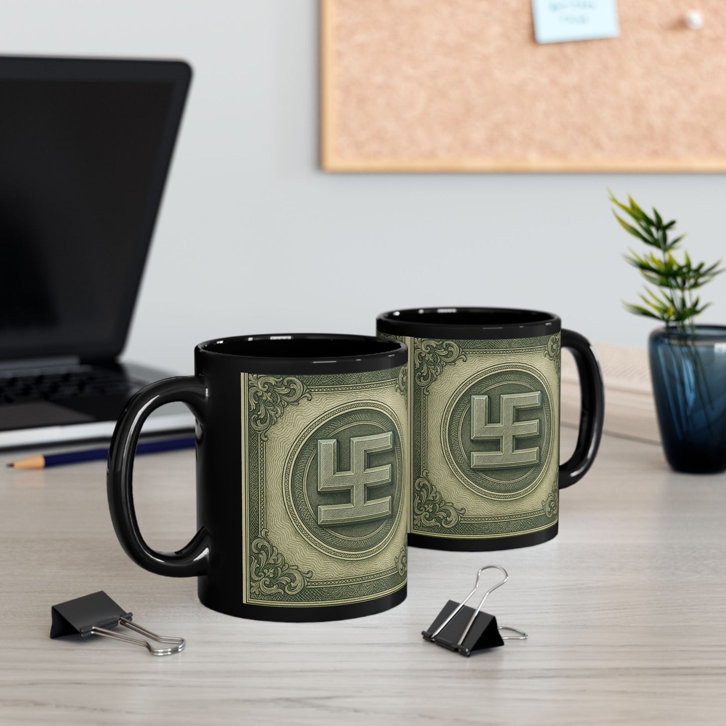 Swasticoin Unique Black Money Design Mug for Coffee Lovers, Funny Gift for Birthdays, Office Decor, Unique Collectible
