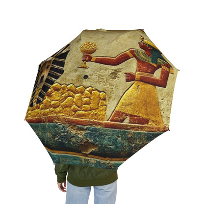 WIF Egyptian Art Semi-Automatic Umbrella, Stylish Rain Gear, Foldable Travel Umbrella, Unique Gift for Egypt Lovers, Weather-Resistant Canopy