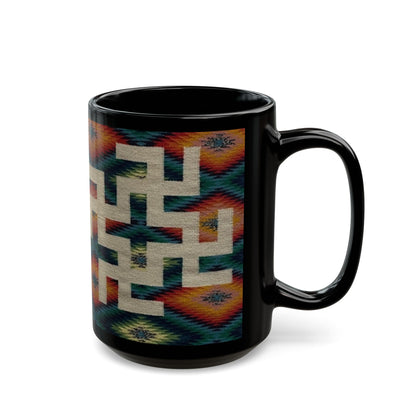 Yei Stylish Black Mug with Tribal Design, Perfect for Coffee Lovers, Gifts for Him/Her, Boho Home Decor, Unique Tea Mug, Customizable Drinkware