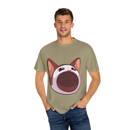 POPCAT Whimsical Cat Face T-Shirt, Unisex Garment-Dyed Tee for Cat Lovers, Cute Casual Wear, Gift for Pet Owners, Perfect for Everyday Style