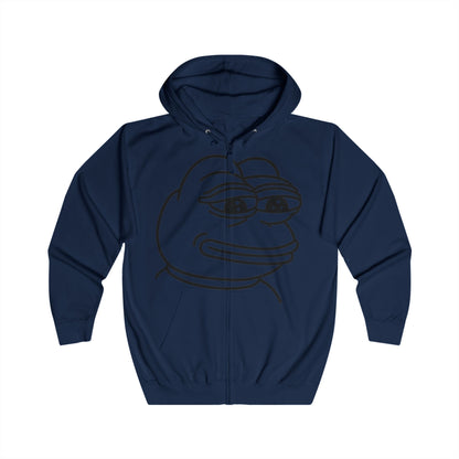 Pepe the Frog Unisex Full Zip Hoodie, Casual Wear, Gift for Gamers, Cute Streetwear, Humor Apparel, Perfect for Chill Days