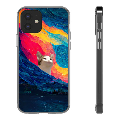POPCAT Colorful Cat Phone Case, Artistic Clear Cases for Cat Lovers, Unique Gift, Customizable Phone Cover, Fun Pet Accessory, Vibrant Design