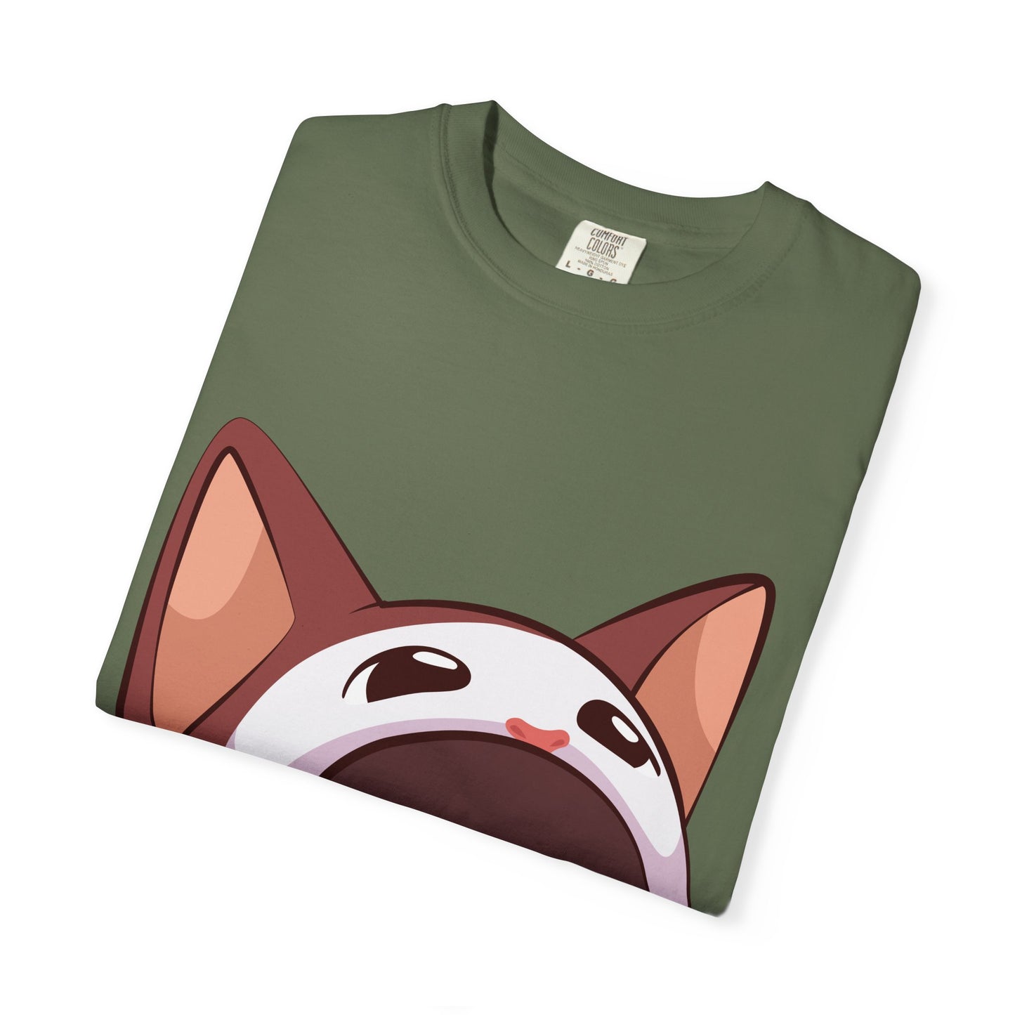 POPCAT Whimsical Cat Face T-Shirt, Unisex Garment-Dyed Tee for Cat Lovers, Cute Casual Wear, Gift for Pet Owners, Perfect for Everyday Style