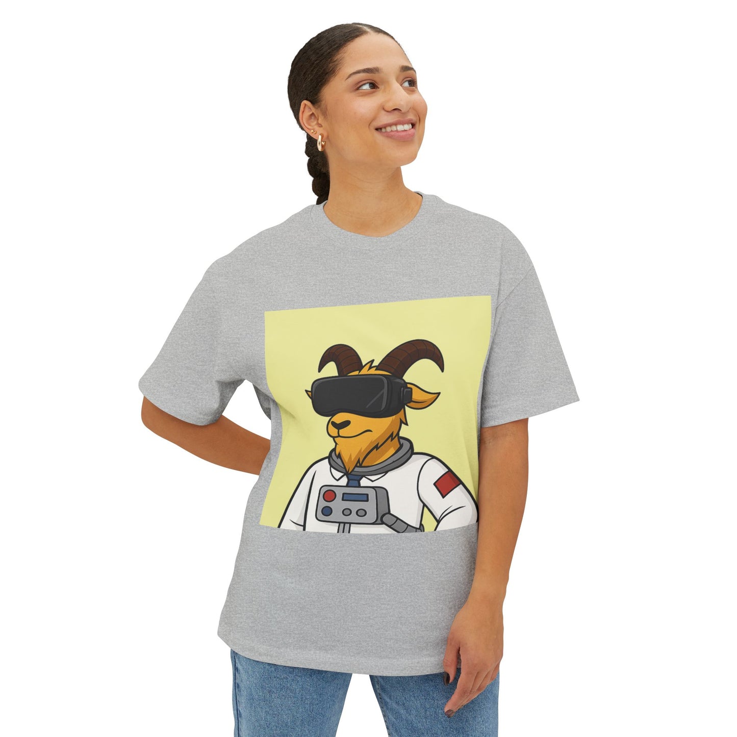 Astronaut Goat Unisex Oversized Tee, Fun Graphic Tee, Casual Wear, Summer Essentials, Gift for Gamers