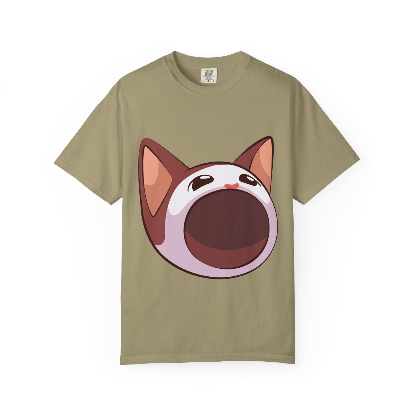 POPCAT Whimsical Cat Face T-Shirt, Unisex Garment-Dyed Tee for Cat Lovers, Cute Casual Wear, Gift for Pet Owners, Perfect for Everyday Style