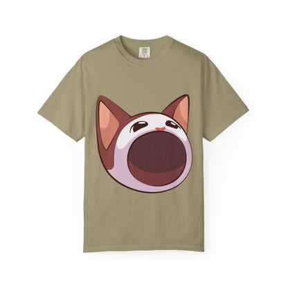 POPCAT Whimsical Cat Face T-Shirt, Unisex Garment-Dyed Tee for Cat Lovers, Cute Casual Wear, Gift for Pet Owners, Perfect for Everyday Style