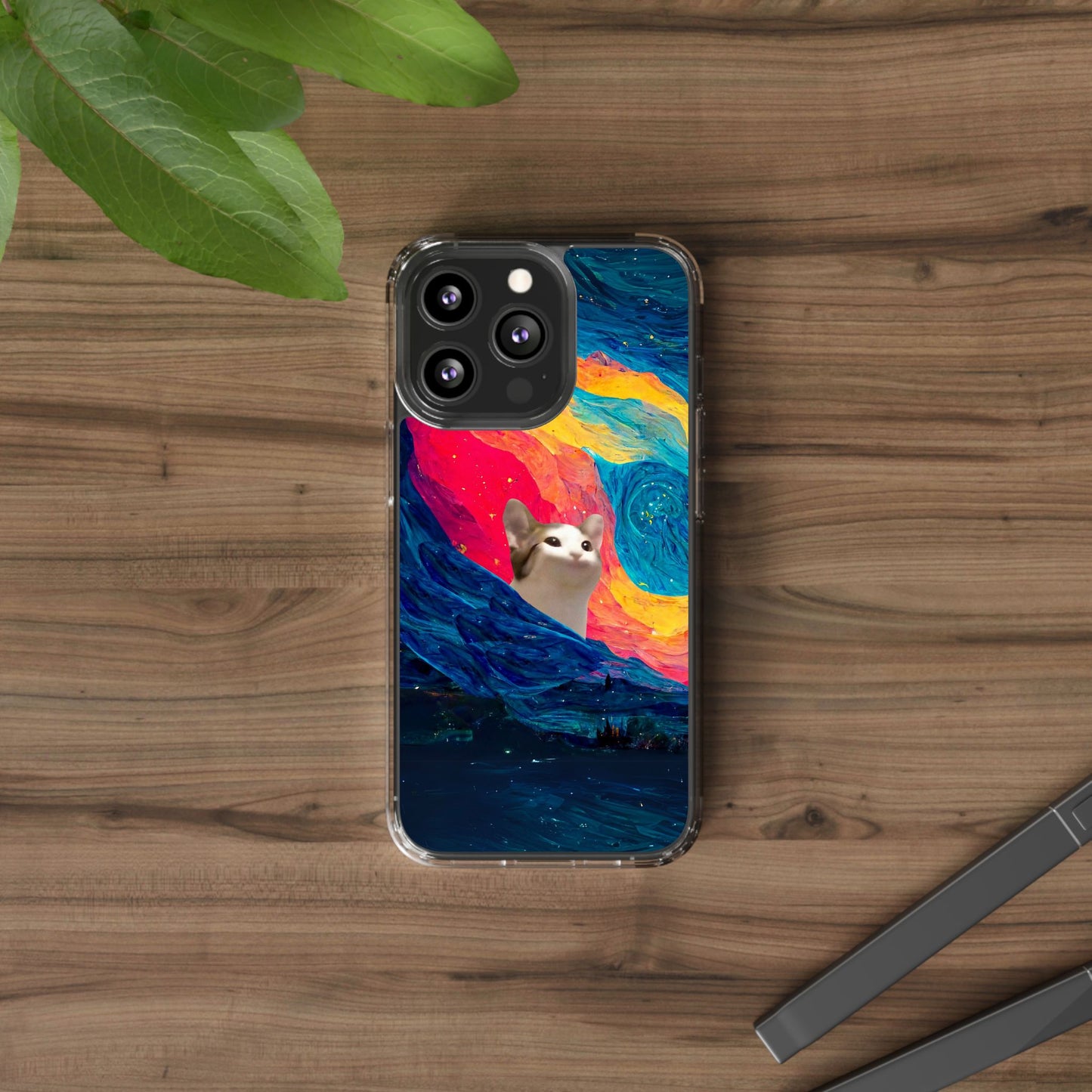 POPCAT Colorful Cat Phone Case, Artistic Clear Cases for Cat Lovers, Unique Gift, Customizable Phone Cover, Fun Pet Accessory, Vibrant Design