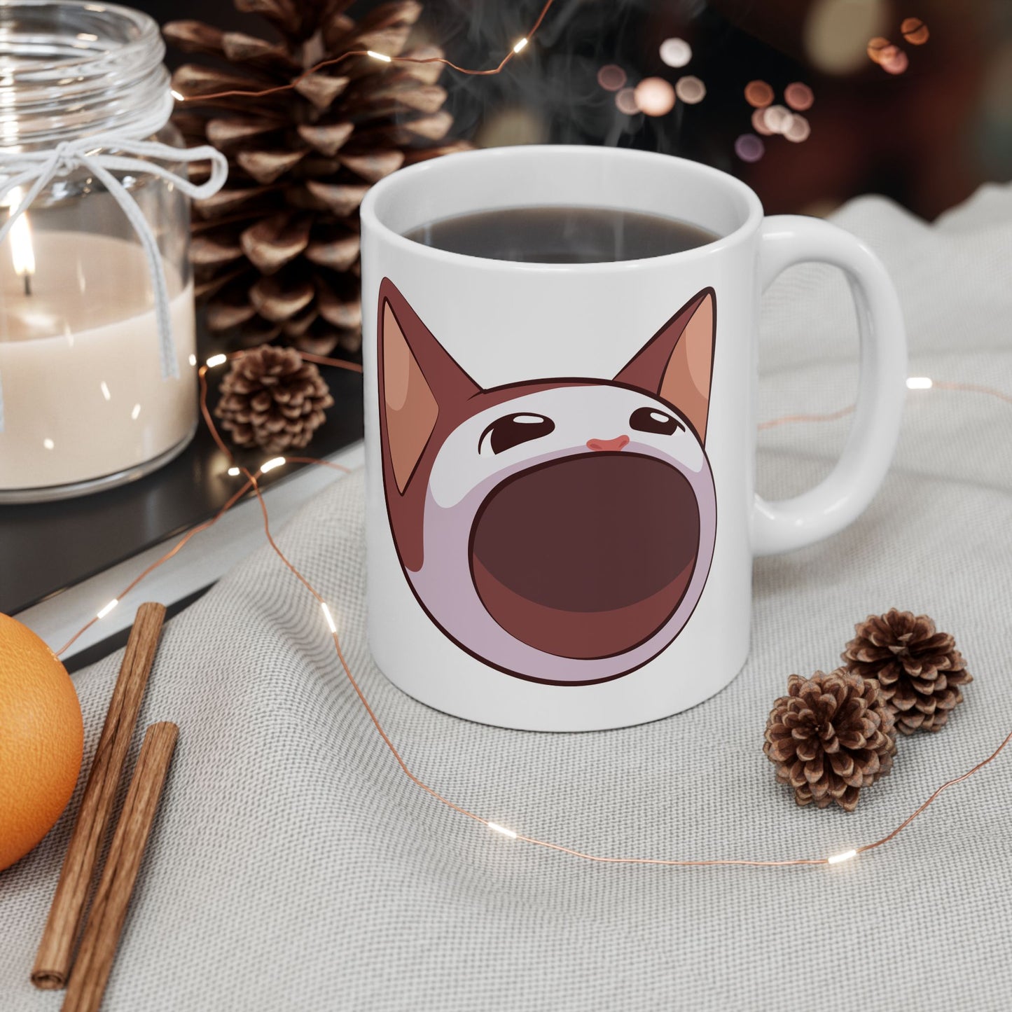 POPCAT Emoji Ceramic Mug - Playful Gift for Cat Lovers, Coffee or Tea Mug, Fun Kitchen Decor, Unique Birthday Present, Animal [...]