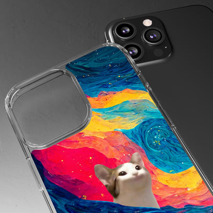 POPCAT Colorful Cat Phone Case, Artistic Clear Cases for Cat Lovers, Unique Gift, Customizable Phone Cover, Fun Pet Accessory, Vibrant Design