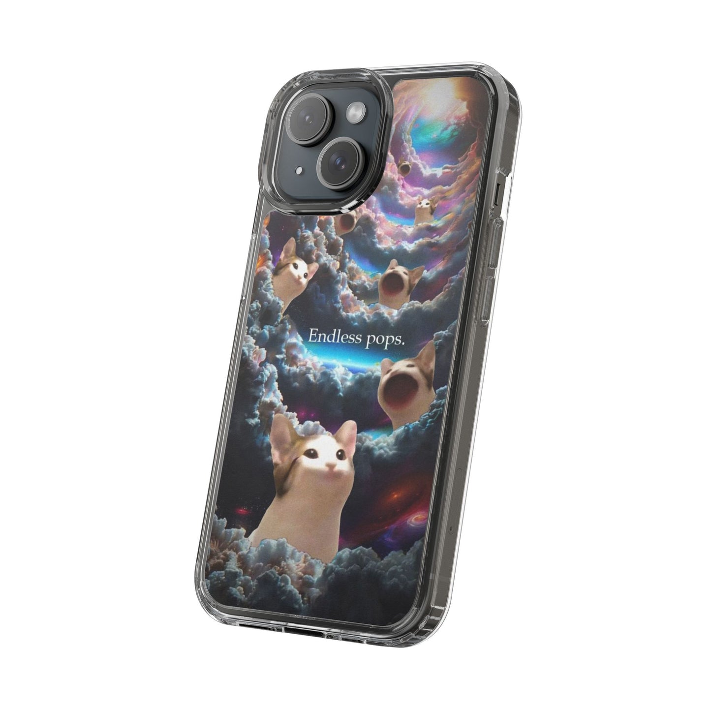 POPCAT Galaxy Cat Clear Phone Case, Cute Animal Phone Cover, Customizable Phone Accessory, Gift for Cat Lovers, Funny Phone Case