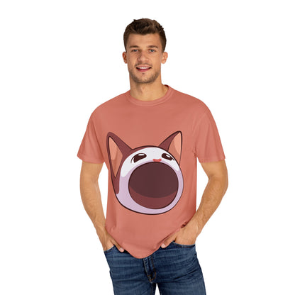 POPCAT Whimsical Cat Face T-Shirt, Unisex Garment-Dyed Tee for Cat Lovers, Cute Casual Wear, Gift for Pet Owners, Perfect for Everyday Style