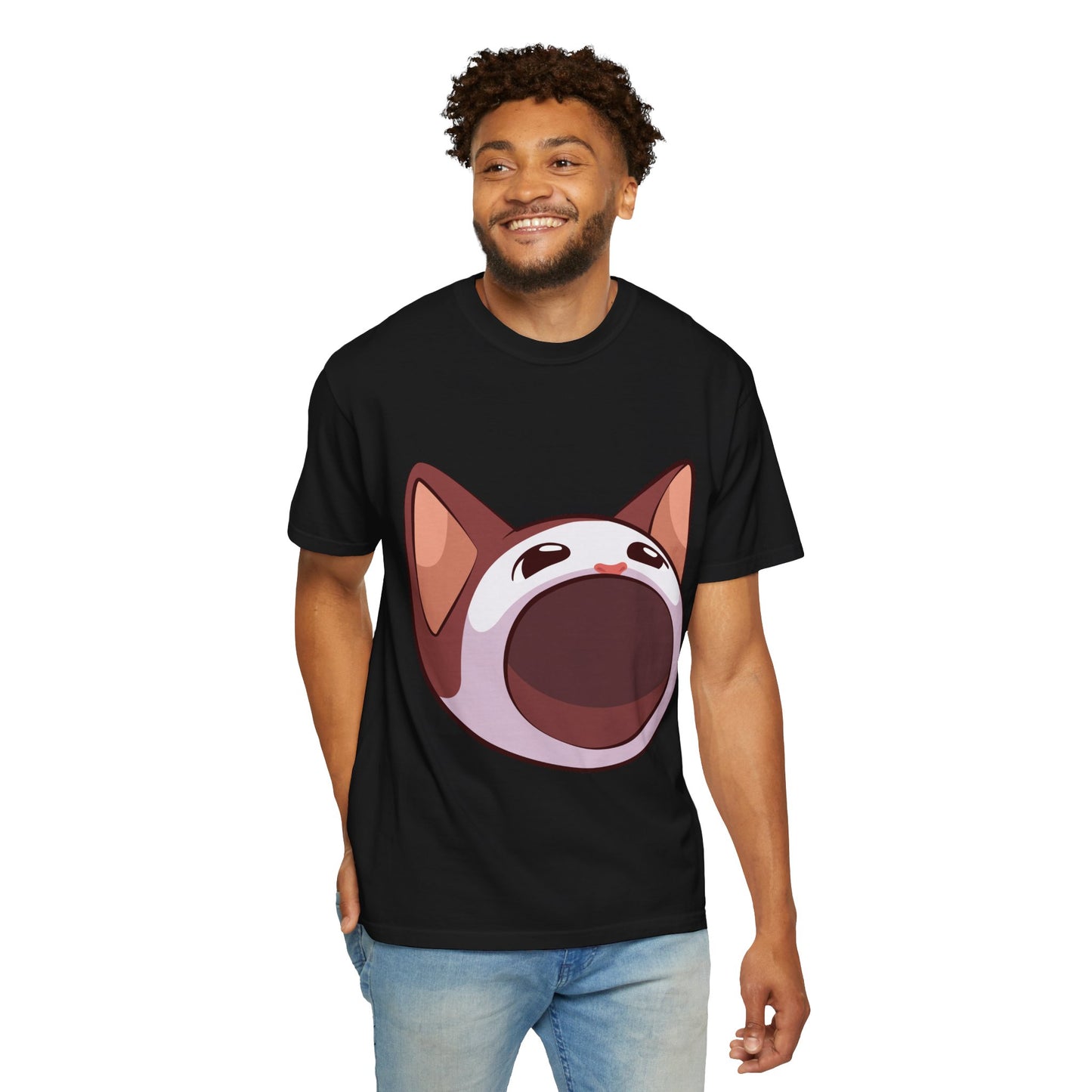 POPCAT Whimsical Cat Face T-Shirt, Unisex Garment-Dyed Tee for Cat Lovers, Cute Casual Wear, Gift for Pet Owners, Perfect for Everyday Style