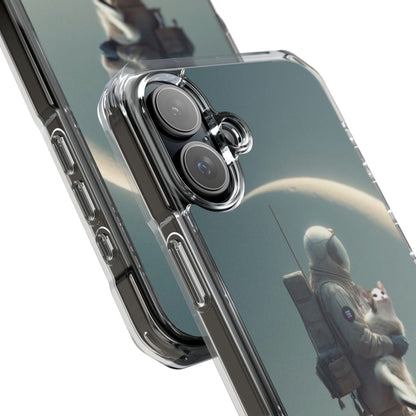 POPCAT Astronaut Phone Case, Clear Impact Case, Unique Galaxy Art Cover, Gift for Space Lovers, Cute Cat and Space Theme, Eco-Friendly