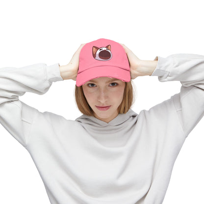 POPCAT Unisex Distressed Cap with Playful Cat Design, Funny Hat for Cat Lovers, Casual Accessory for Summer, Birthday Gift, Pet Enthusiast Cap