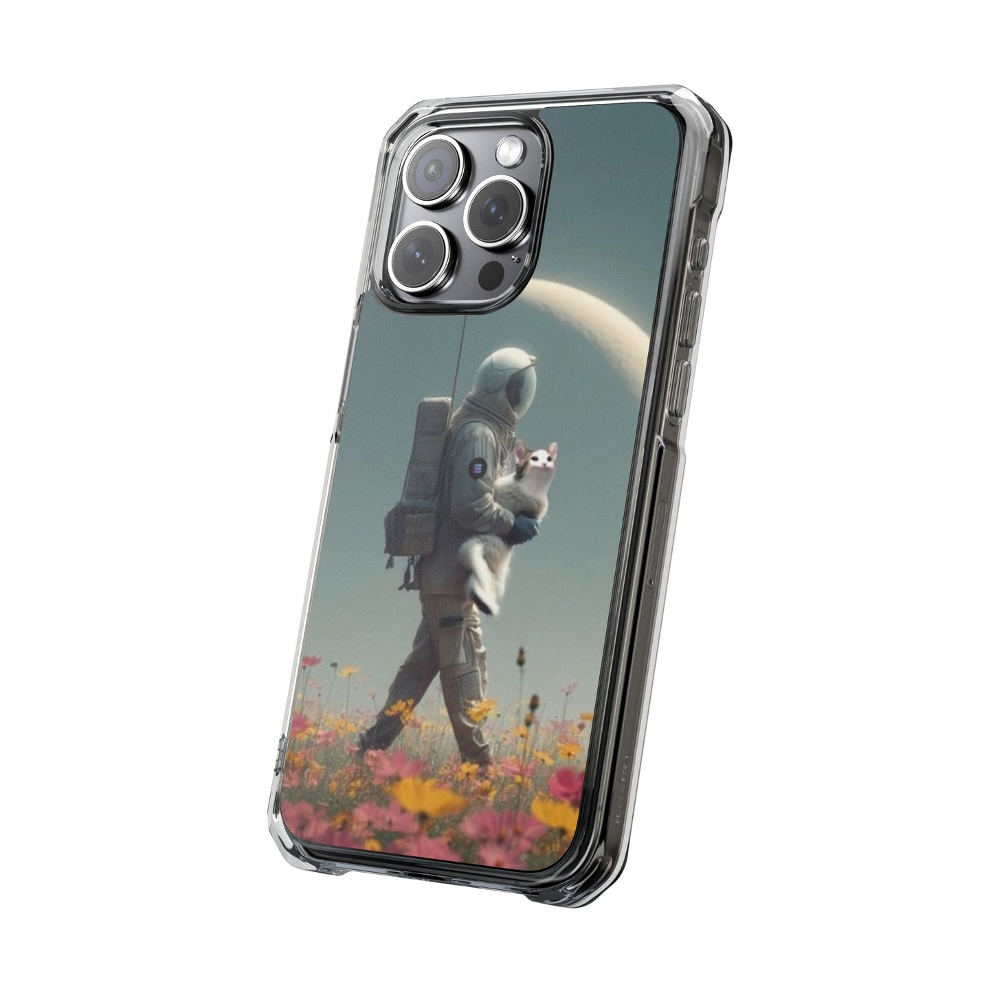 POPCAT Astronaut Phone Case, Clear Impact Case, Unique Galaxy Art Cover, Gift for Space Lovers, Cute Cat and Space Theme, Eco-Friendly