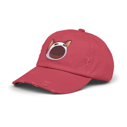 POPCAT Unisex Distressed Cap with Playful Cat Design, Funny Hat for Cat Lovers, Casual Accessory for Summer, Birthday Gift, Pet Enthusiast Cap