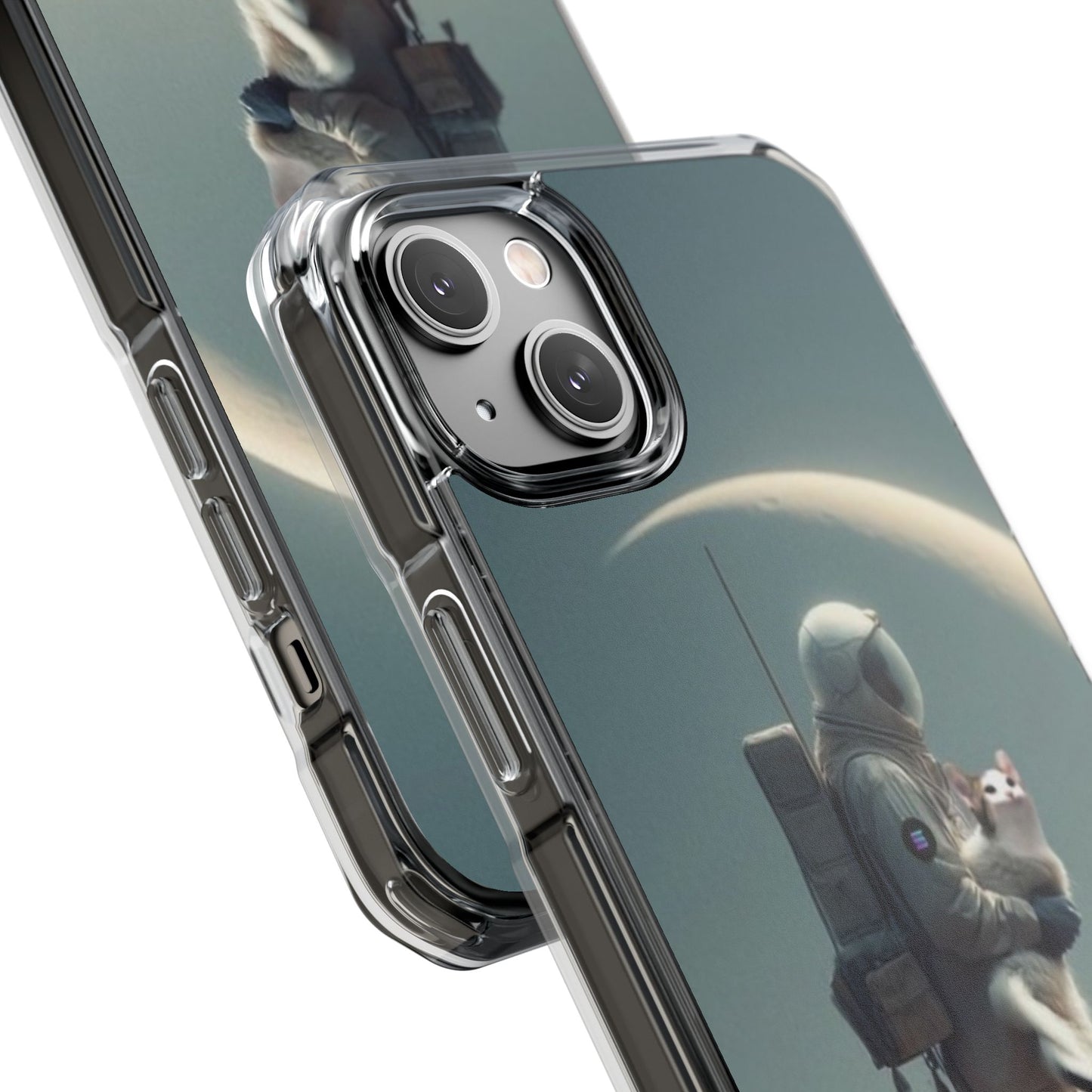 POPCAT Astronaut Phone Case, Clear Impact Case, Unique Galaxy Art Cover, Gift for Space Lovers, Cute Cat and Space Theme, Eco-Friendly