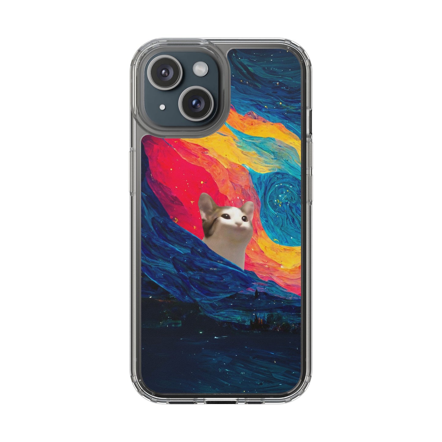 POPCAT Colorful Cat Phone Case, Artistic Clear Cases for Cat Lovers, Unique Gift, Customizable Phone Cover, Fun Pet Accessory, Vibrant Design