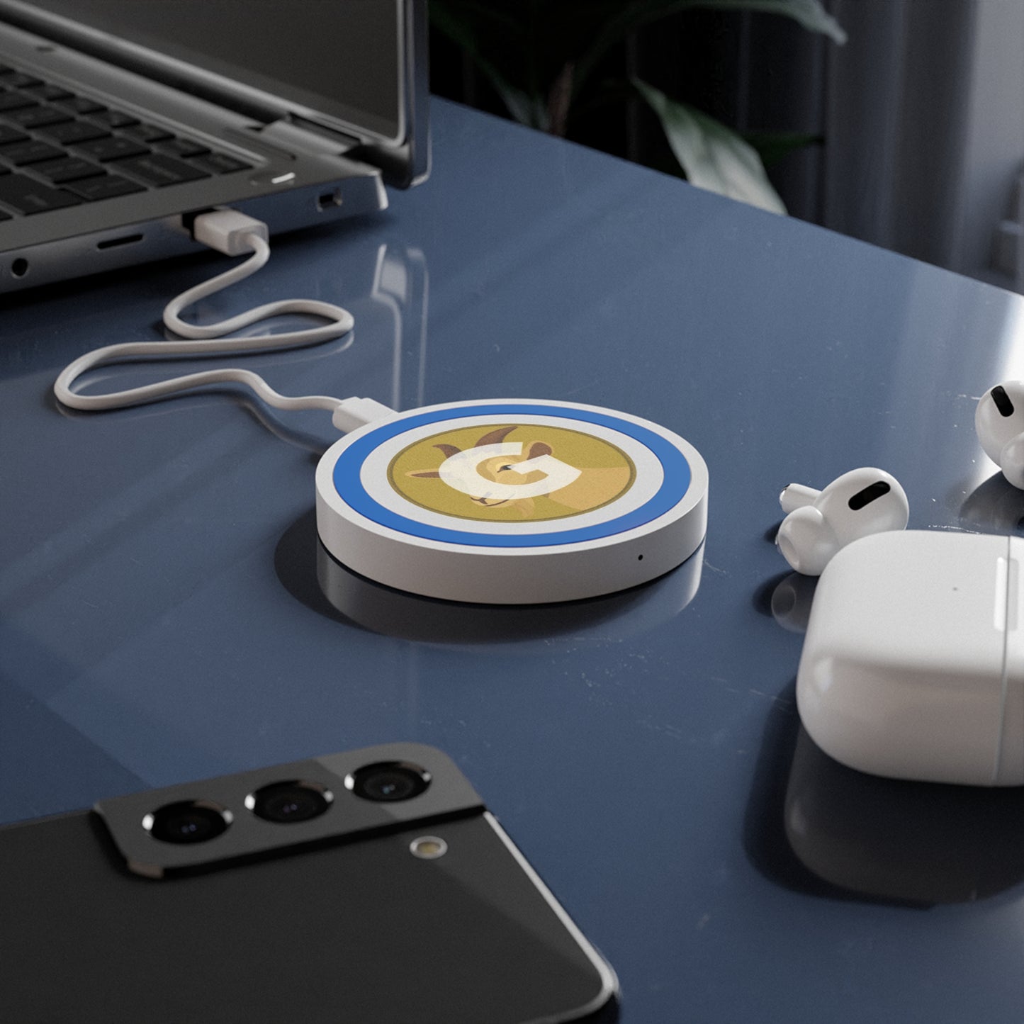 Quake Wireless Charging Pad: Personalized Goat Design, Eco-Friendly Tech Accessory, Ideal for Home, Office, Gifts, and Holidays